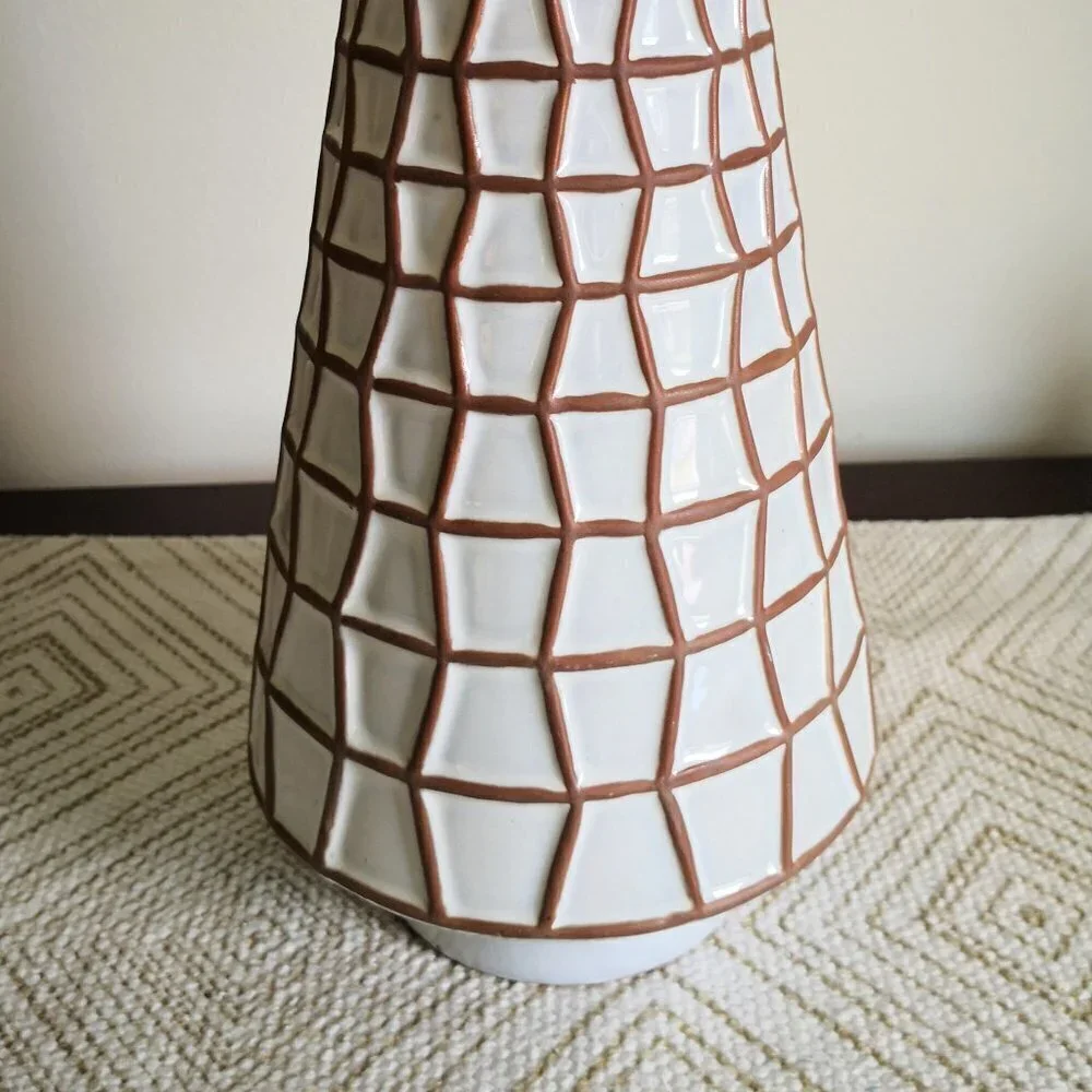Pier 1 Ceramic Geometric Decorative Vase with Checkered Pattern 11 1/4